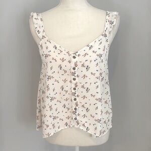 Cream Sleeveless Ruffled Blouse with Scoop Neckline